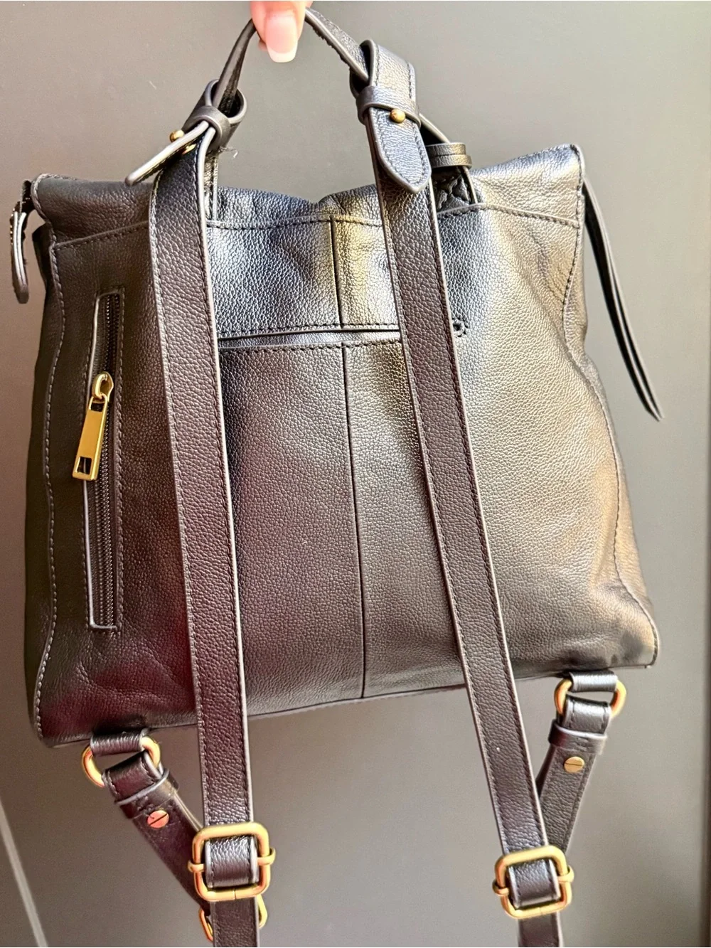 Fossil Elina Black Pebbled Leather Backpack Crossbody Satchel - VGUC